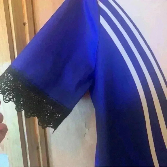 rosegal plus size tops 1X Blue With Lace Short Sleeve Crew Neck - Picture 8 of 13